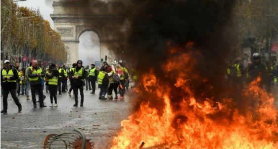 25112018 yellow vest protesters 550x295 - France Fuel Protests: Police Fire Tear Gas at ‘Yellow Vest’ Protesters