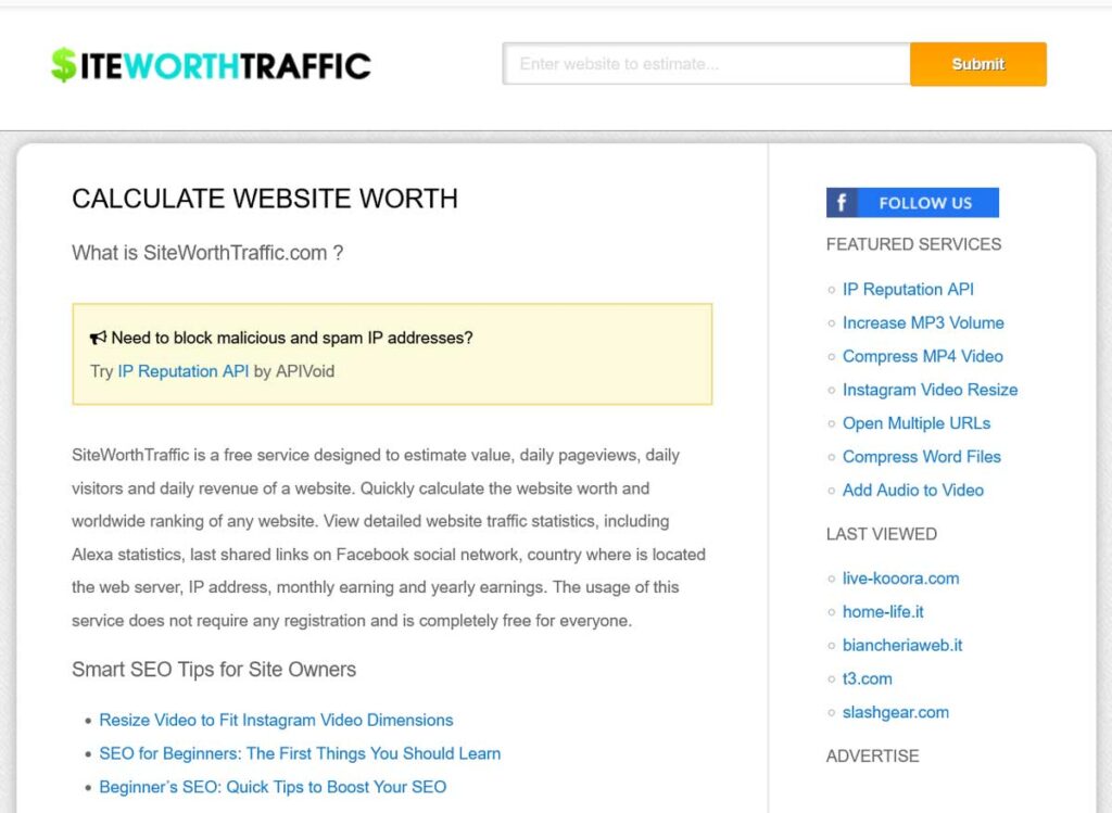 siteworthtraffic 1024x749 - the 5 Best Website Value Calculators of 2023