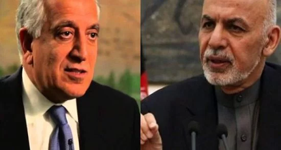 اشرف غنی خلیل زاد 550x295 - Afghan Media: Ghani in Deep Disagreement with US in the Peace Talks