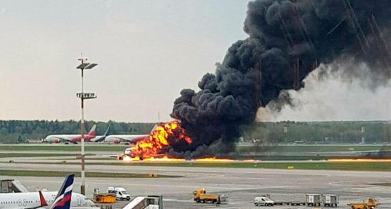0506 plane fire ap images 4 550x295 - 41 Dead as Russian Plane Bursts into Flames on Landing