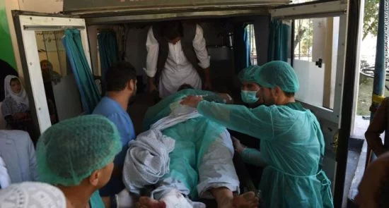 190917154316 a wounded afghan man is transported in an ambulance at the wazir akbar khan hospital following a blast in kabul on september 17 2019 exlarge 169 550x295 - Taliban Killed least 48 Killed in Two Separate Bomb Attacks in Afghanistan