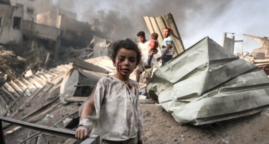 غزه 1 550x295 - Haqqani Condemns Gaza Killings as Crimes Against Humanity