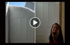 ویدیو/ تعجب دختر نوجوان از ظاهر شدن دیوار برفی