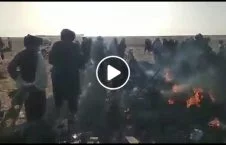 ویدیو/ حضور طالبان در کنار چرخبال آتش گرفته نیروهای خارجی در هلمند