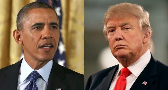 اوباما ترمپ 550x295 - حمایت رییس جمهور پیشین امریکا از بایدن؛ اوباما: ترمپ گزینه‌ای بسیار نامناسب است!