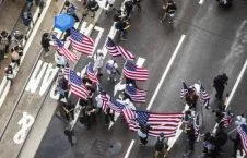 تصاویر/ تظاهرات در هانگ‌کانگ با بیرق‌ امریکا