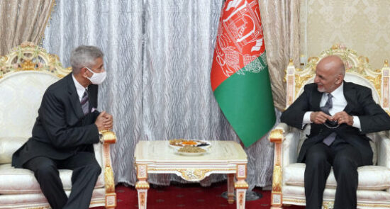 اشرف غنی سابرامانیام جایشنکر 550x295 - دیدار رییس جمهوری اسلامی افغانستان با وزیر امور خارجه هند