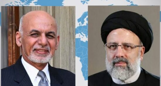 اشرف غنی ابراهیم رئیسی 550x295 - گفتگوی تیلفونی رئیس جمهور غنی با رئیس جمهور منتخب ایران