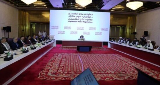 نشست قطر 550x295 - اعلامیه‌ مشترک رهبری شورای عالی مصالحه ملی با نماینده گان طالبان در قطر
