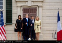A thumbs up from both leaders outside the Mount Vernon mansion. Macron is under pressure to persuade Trump to waive trade restrictions on European steel and aluminium and save the Iran nuclear deal.