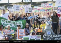 Dog lovers protest over greyhound racing in Sydney.