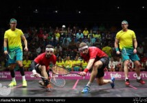 England’s Adrian Waller and Daryl Selby during their men’s squash doubles gold medal match defeat to David Palmer and Zac Alexander of Australia.