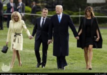 The Trumps and their guests stride across the south lawn. Trump is deeply unpopular in France and Macron, like other world leaders, is under growing pressure to show voters the benefits of his courtship.